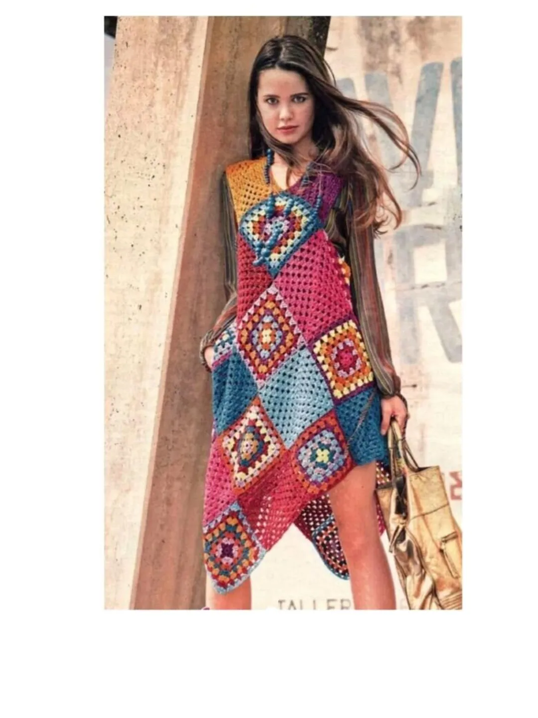 white christmas dresses Colorful Crochet Granny Square Dress S-L – OMNIA