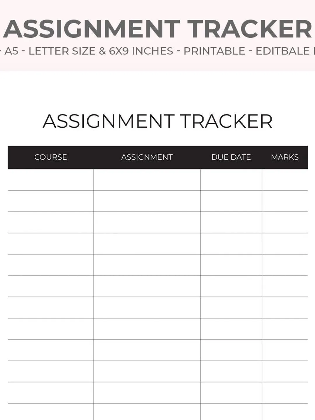Assignment Tracker: Printable Homework Planner (A4, Letter, 6x9, A5 PDF ...