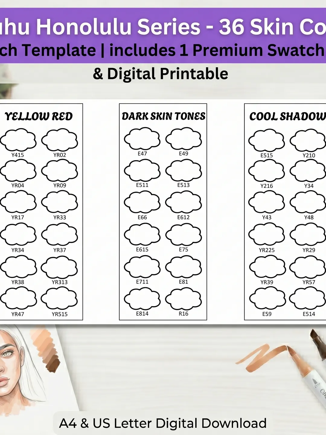 Ohuhu Honolulu Skin Tone Swatch Template 36 Colors, New & Old Codes ...