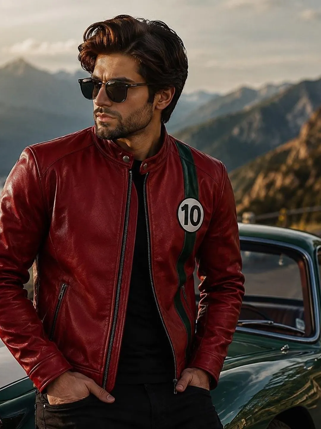 Men's Red Sheep Leather Racing Jacket | Cafe Racer Biker Moto Style