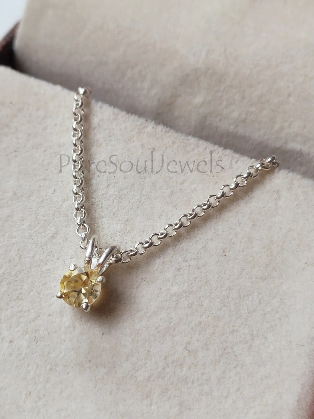 Dainty Citrine Necklace: Sterling Silver November Birthstone