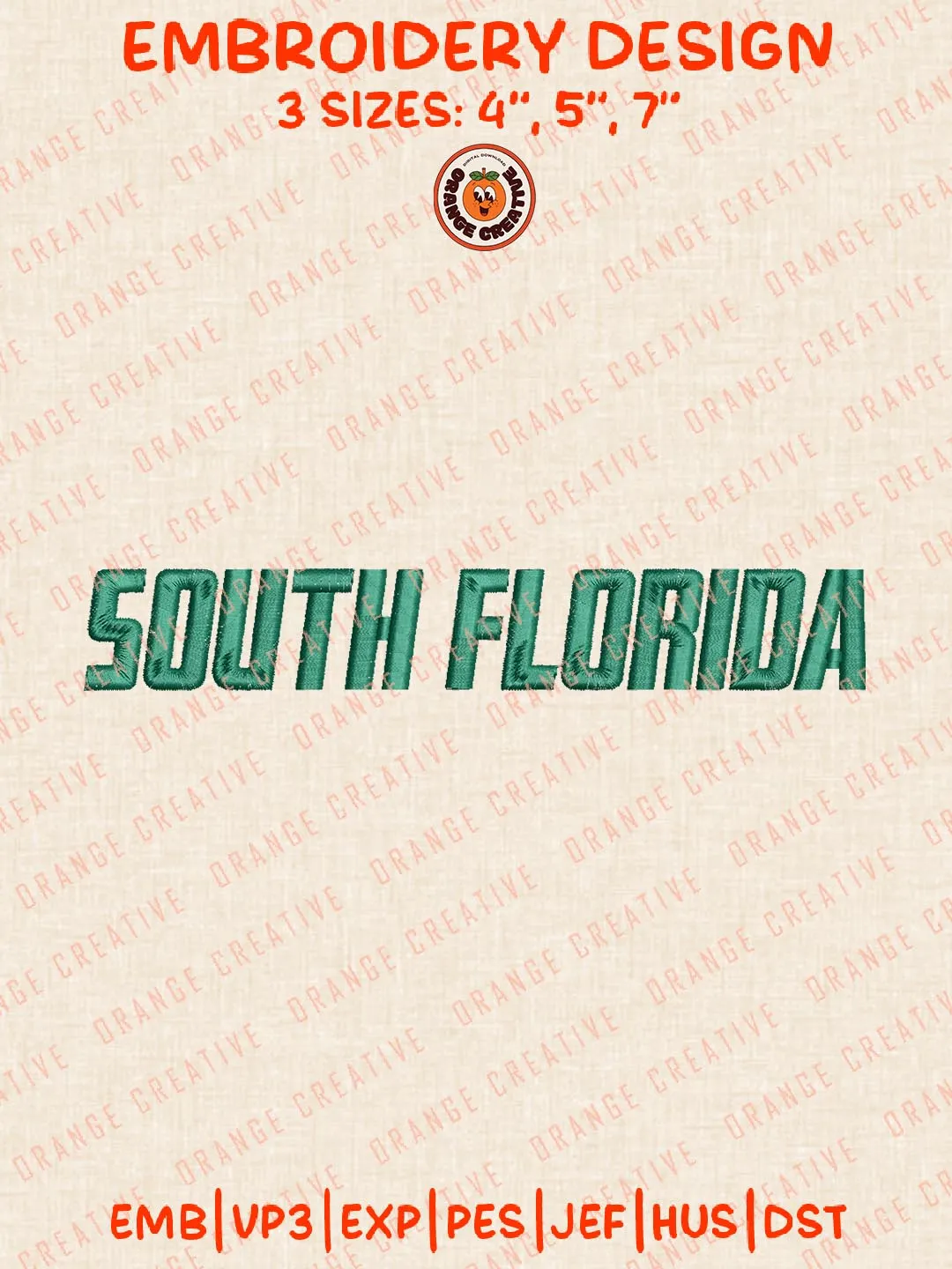NCAA South Florida Text Embroidery Design, NCAA South Florida Bulls Team Logo Embroidery Design, Machine Embroidery Design File, 4 Sizes, Custom Size, Digital Download