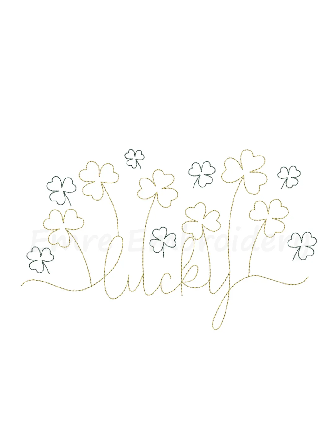 Lucky Clover Line Art Embroidery Design, Machine Embroidery Design, 6 Sizes, Instant Download