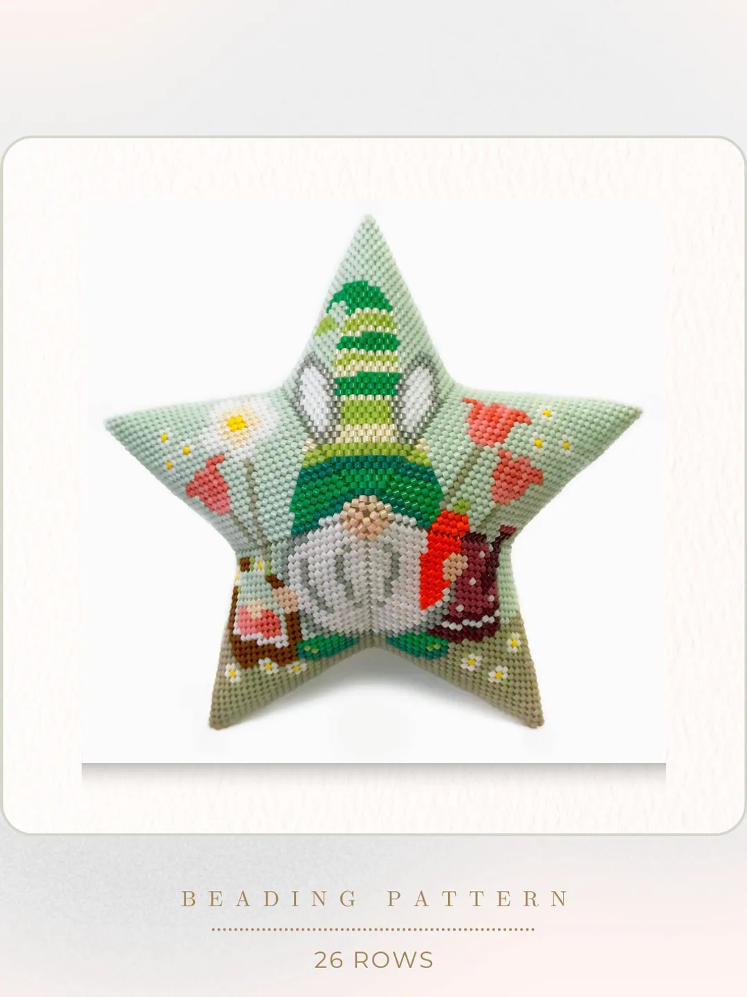 3D Peyote Star Easter Gnome Pattern, Seed Beads Spring Ornament, Beadwork Pattern