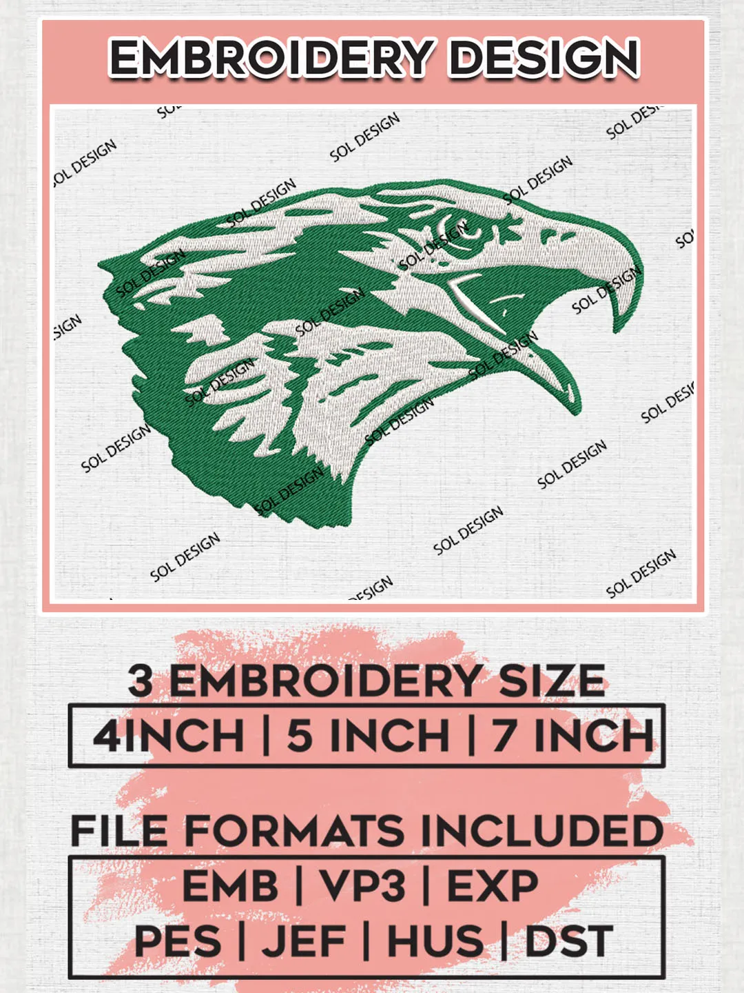 NCAA North Texas Mean Green Team Head Mascot Logo Embroidery Design Files, NCAA North Texas Mean Green Team Embroidery, NCAA Game Day, Machine embroidery designs, Digital Download