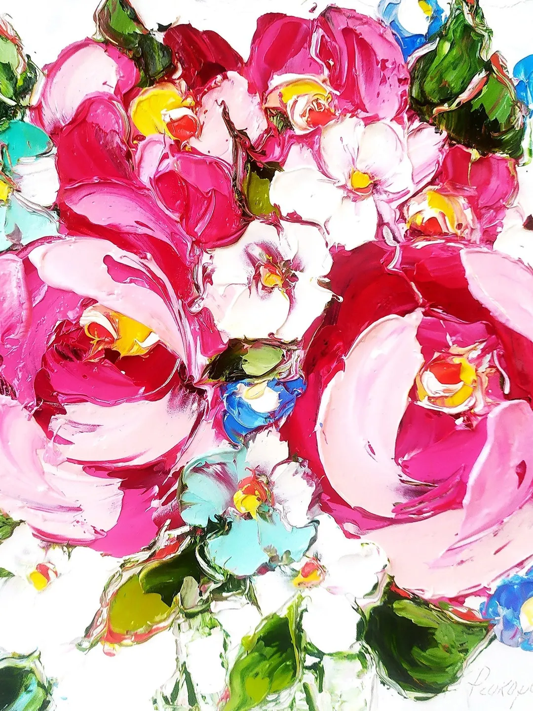 Peony Painting Floral Original Art Impasto Oil Painting Wall Art Flowers Small Oil Painting 8x8