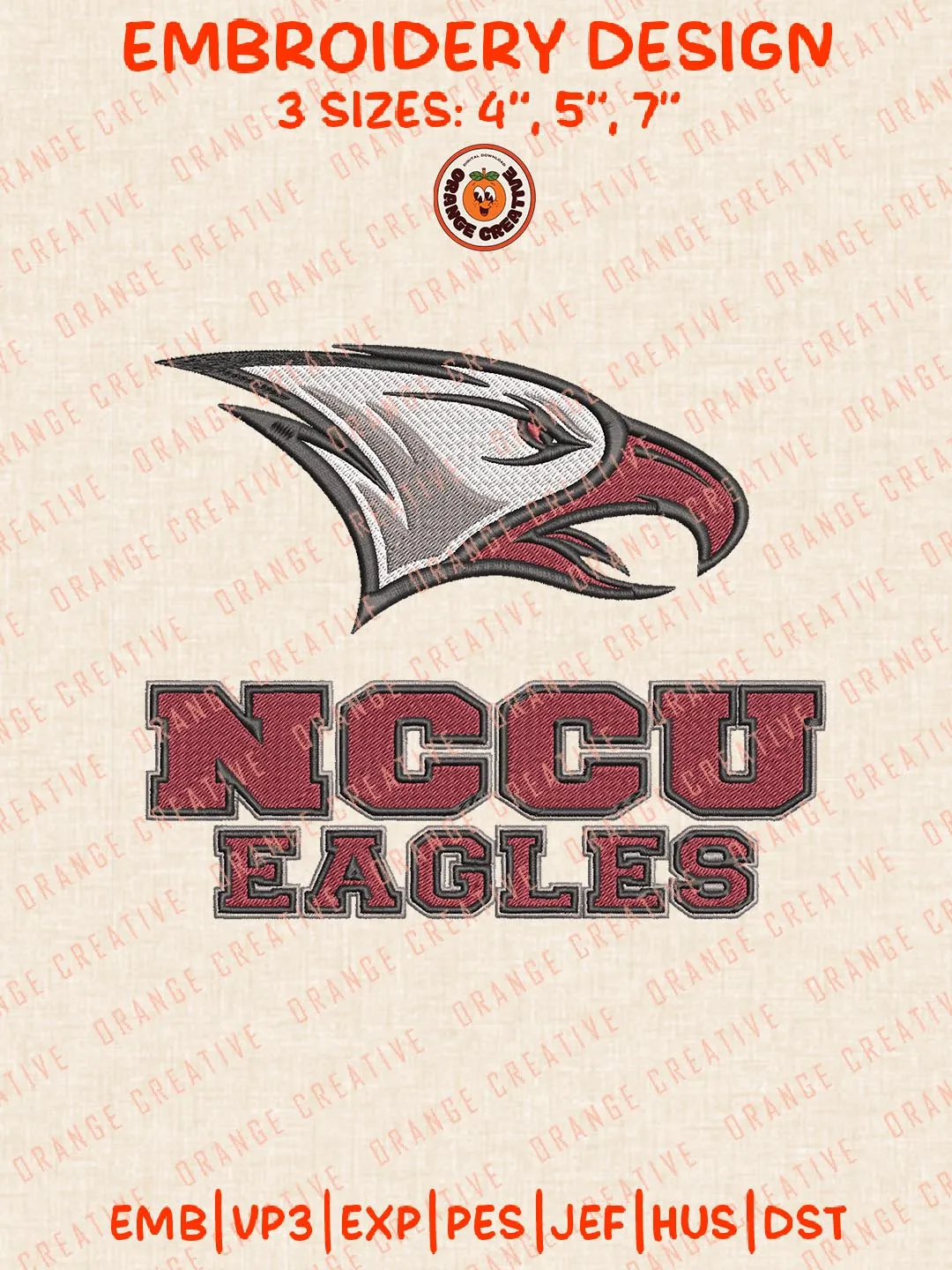 NCCU Eagles Logos Embroidery Design Files, NCAA North Carolina Central Eagles Logos Embroidery Designs, Machine Embroidery Files, 4 Sizes, Custom Sizes