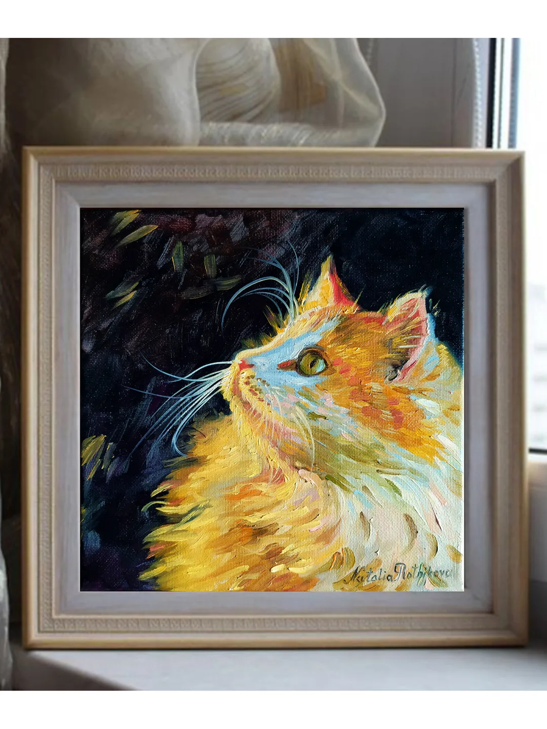 Cat painting Animal Original Art Ginger Cat Artwork fine art canvas oil painting