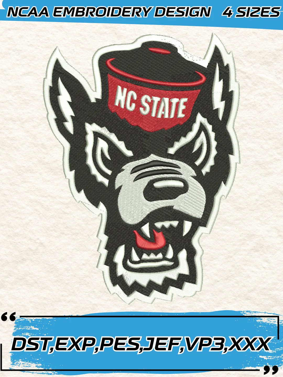 NC State Wolfpack Embroidery Design,NCAA Logo Embroidery Design,Machine Embroidery Design File,4 Sizes, Digital Download