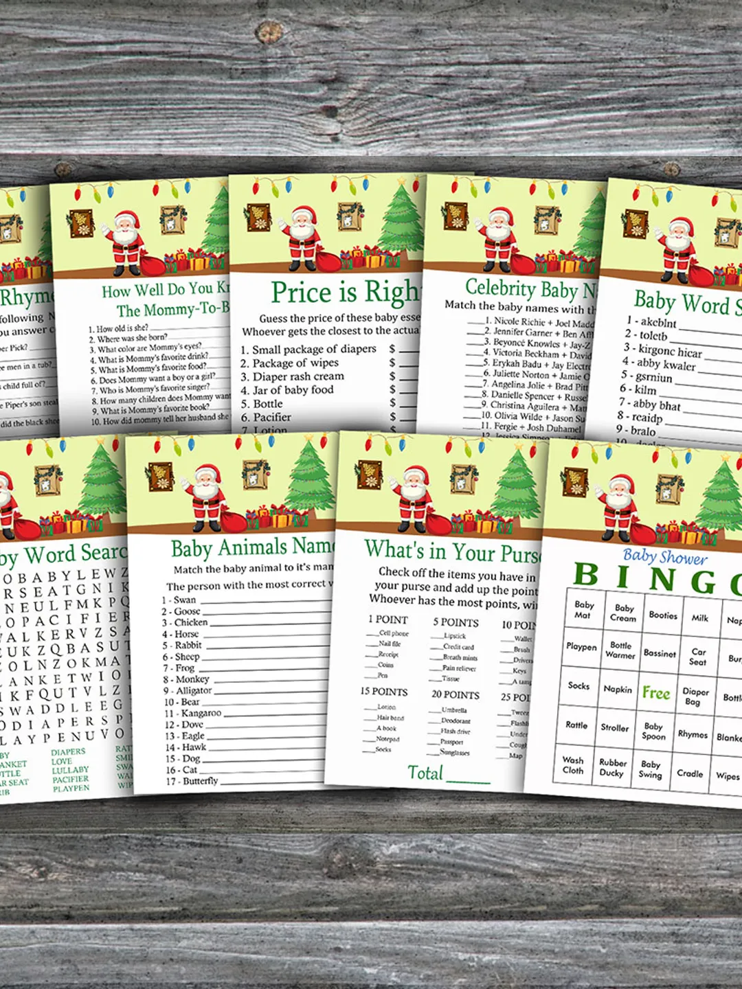 Christmas theme baby shower games bundle,Christmas Baby Shower games package,Fun Baby Shower Games,9 Printable Games-240