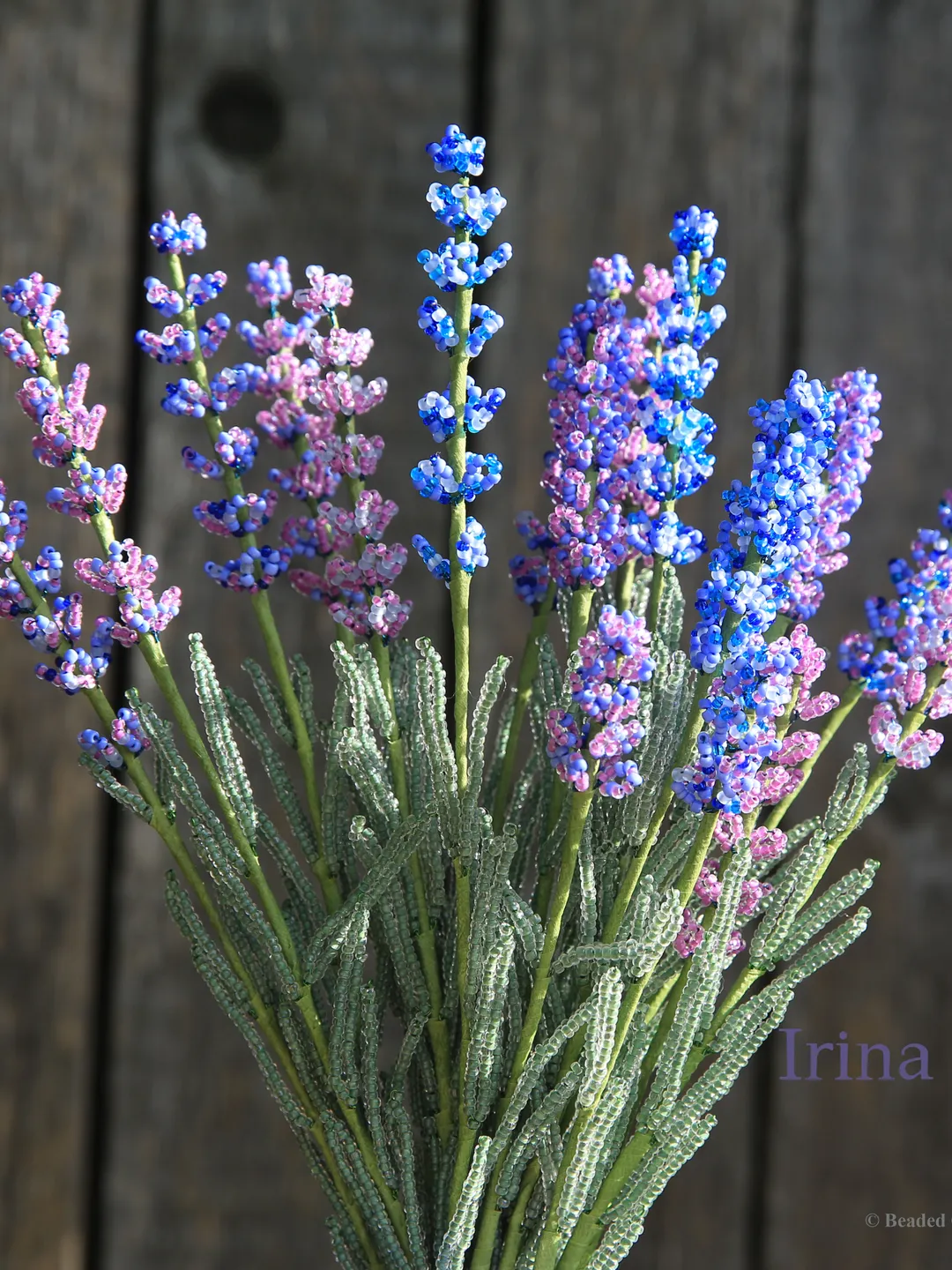 Beaded lilies of the valley, lavender, rose, peony | Beaded