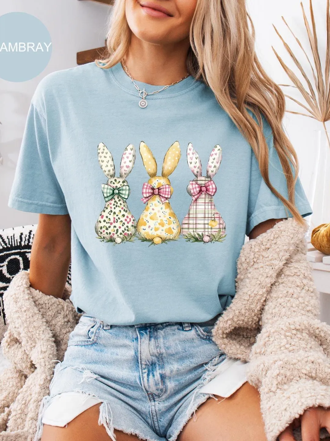 Comfort Colors® Easter Bunnies Shirt, Coquette Bow Easter Shirt for Women, Cute Bunnies Shirt, Trendy Easter Crewneck, Easter Gift for Women