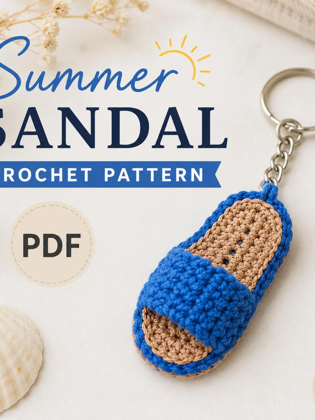 Summer Sandal Keychain Crochet Pattern PDF, Flip Flop Keychain, Mini Bag Charm, Cute Crochet Accessory, Beginner