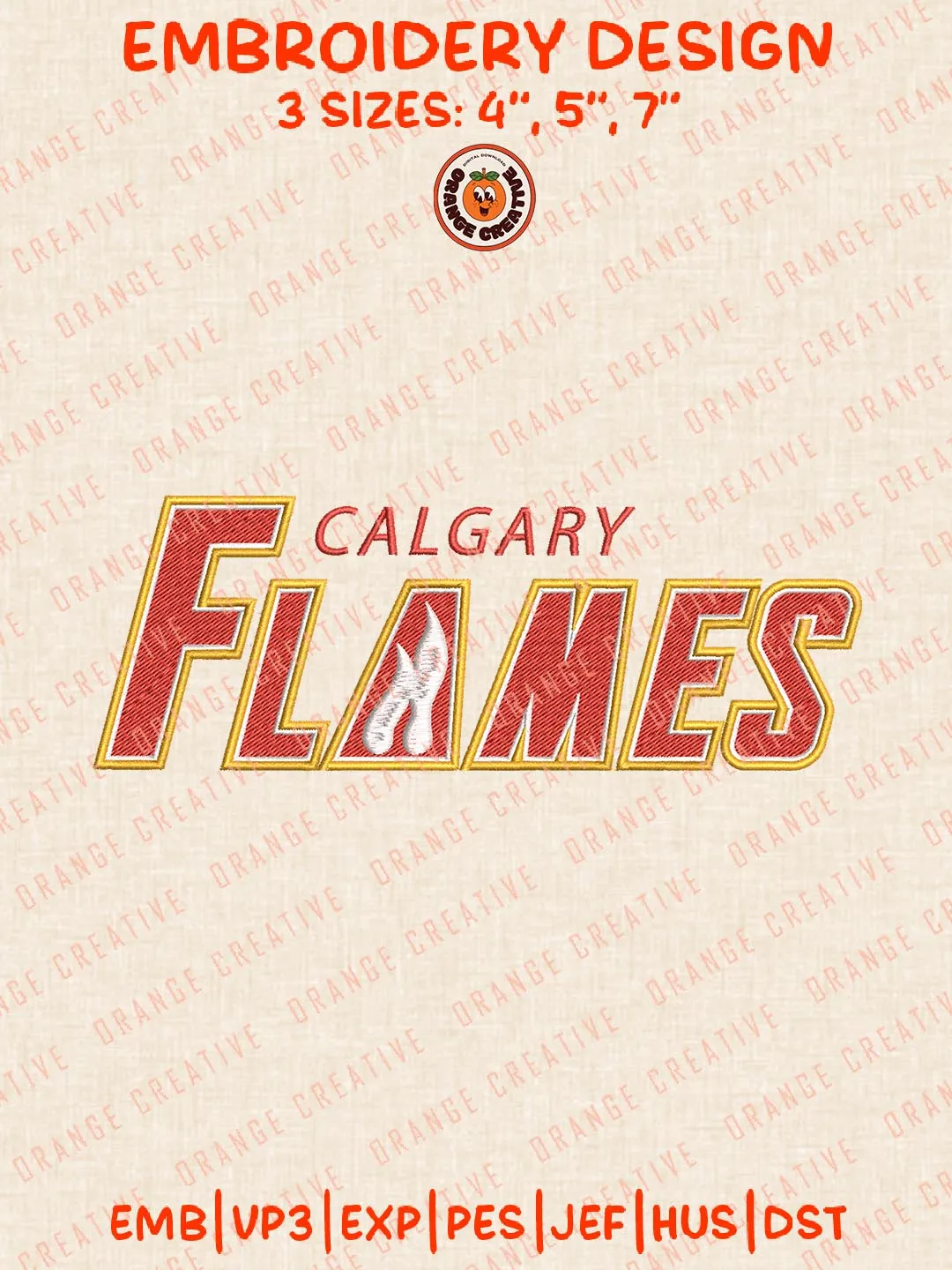 NHL Calgary Flames Text Logo Embroidery Designs, NHL Hockey Team Logo Embroidery Files, Machine Embroidery Design File, 4 Sizes, Custom Size, Digital Download