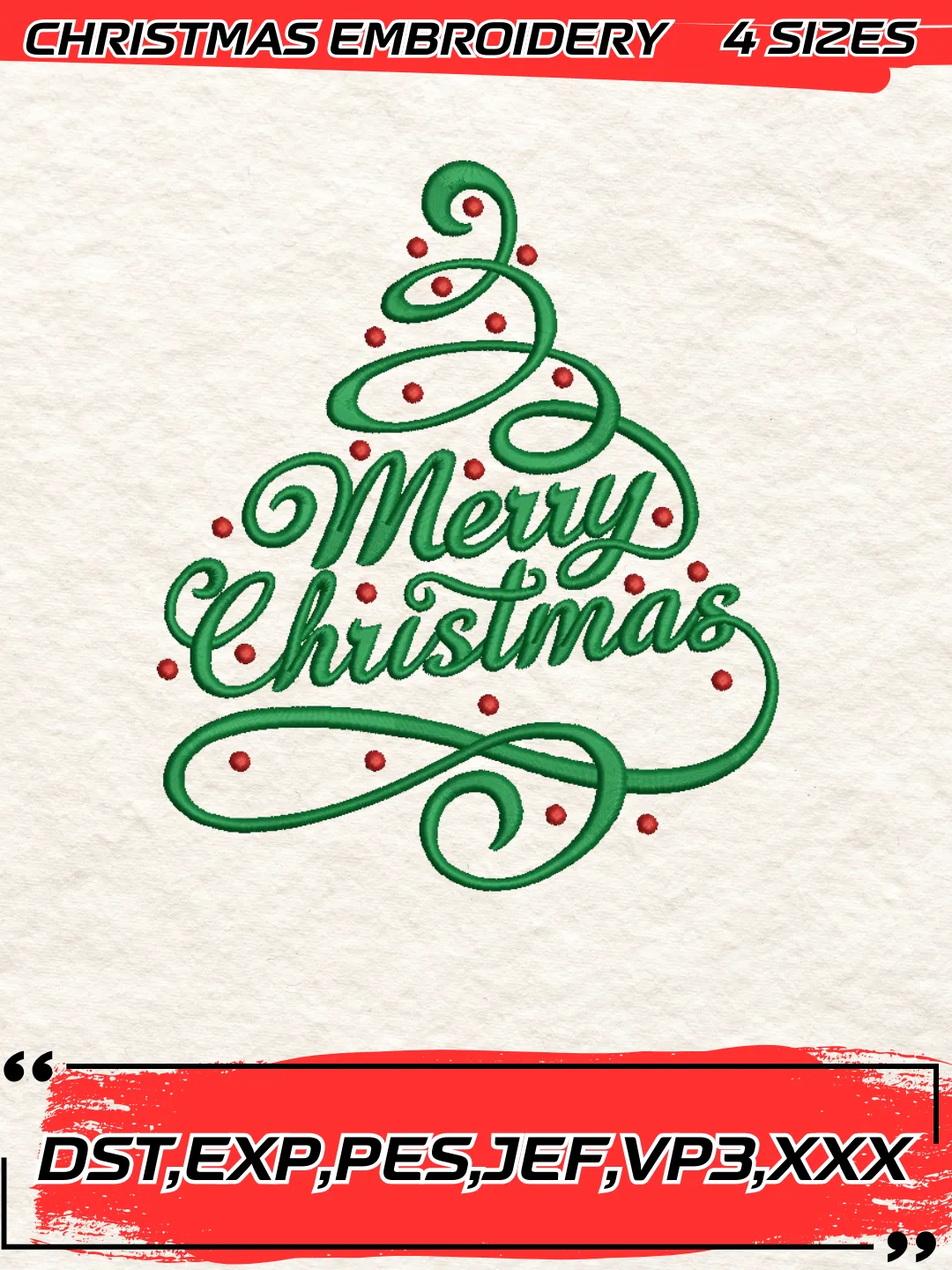 Merry Christmas Tree Embroidery Design,Christmas Embroidery Design,4 Sizes, Digital Download