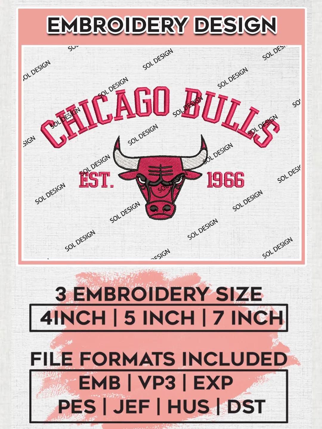 NBA Chicago Bulls Basketball Team Est Logo Embroidery Design, NBA Chicago Bulls Logo Embroidery Files, Basketball Team Machine Embroidery, Machine Embroidery Design