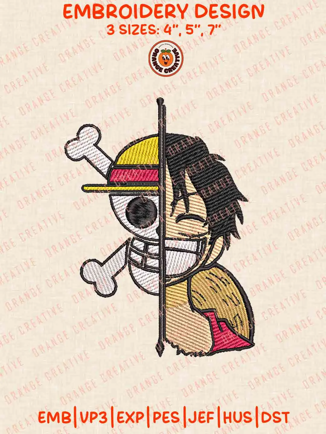 One Piece Monkey D Luffy Skull Embroidery Files, One Piece Embroidery Designs, Monkey D Luffy Skull Machine Embroidery Embroidery , Anime Characters Designs, Digital Download