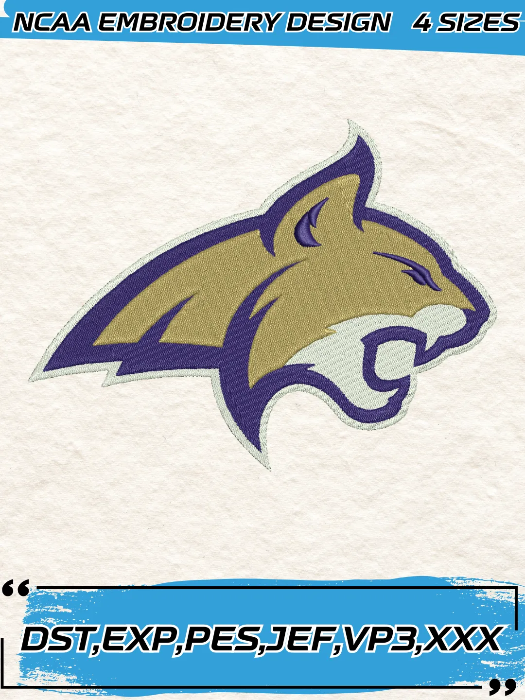 Montana State Bobcats Embroidery Design,NCAA Logo Embroidery Design,Machine Embroidery Design File,4 Sizes, Digital Download
