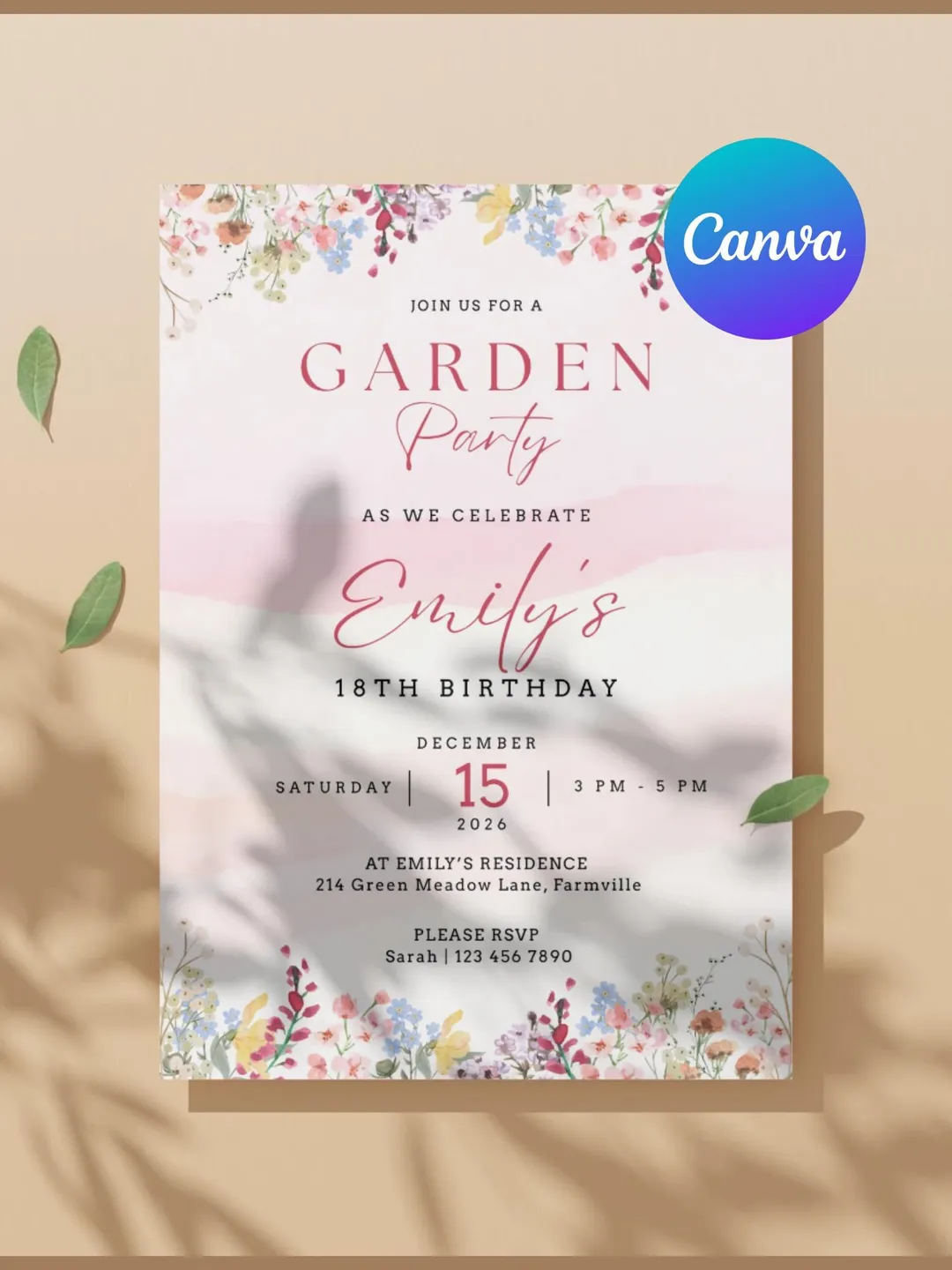 Wildflower Garden Birthday Invitation: Editable Floral Canva Template (Digital Download)
