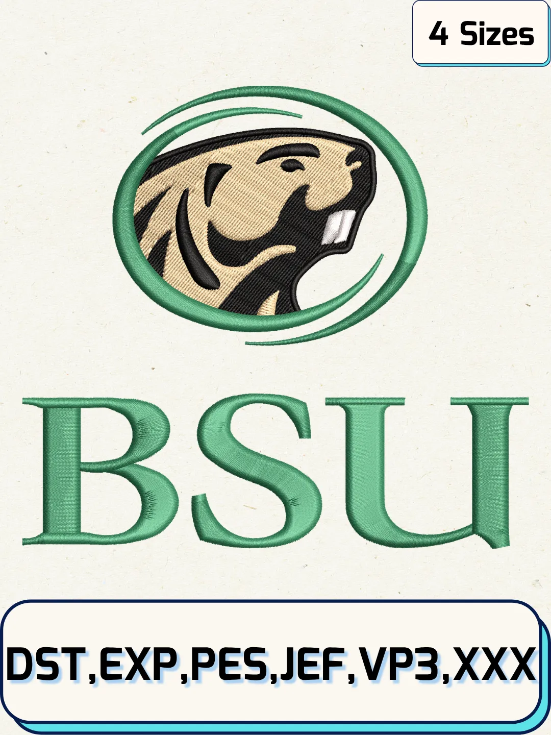 Bemidji State Beavers Secondary Logo Embroidery Design Files, NCAA Logos Embroidery Designs, Machine Embroidery Files, 4 Sizes