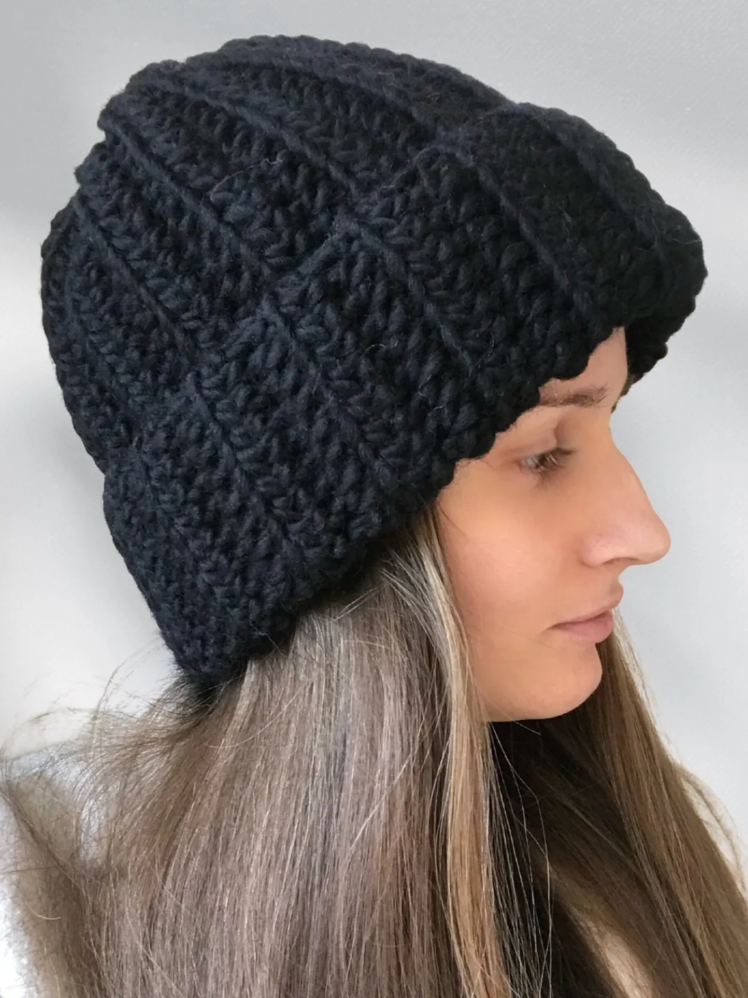 Warm Crochet Chunky Beanie Woman Thick Double Edge Hat Plushy Cozy Wool Bonnet Unisex Trendy Black Color Winter Hat Stocking Mütze Gehäkelt