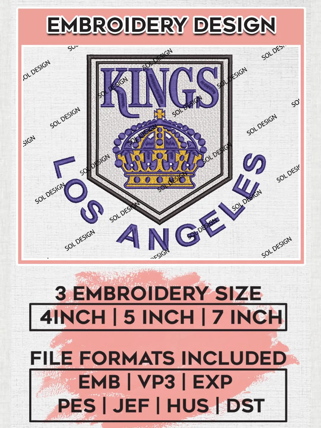 Los Angeles Kings Logo Embroidery Designs, NHL Kings Logo Embroidery, NHL Embroidery Designs, NHL Machine Embroidery Designs, Machine embroidery Files, Digital Download