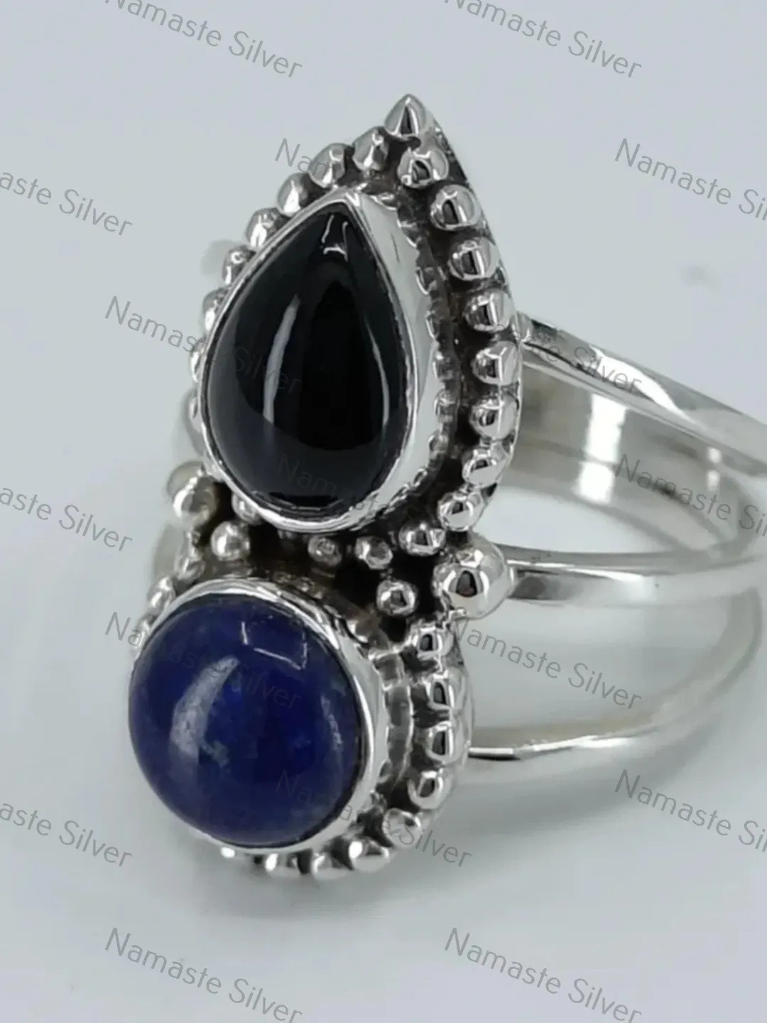 Handmade Black Onyx Sterling Silver Ring – Wide Band Boho Statement