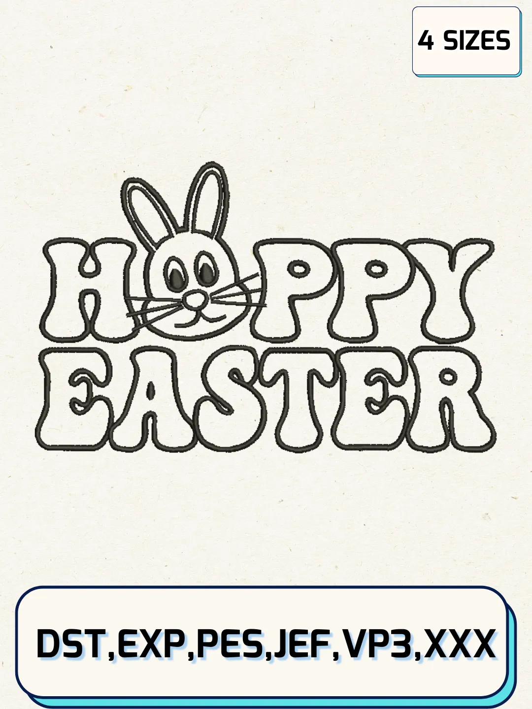 Happy Easter Embroidery Design Files, Easter Day Logos Embroidery Designs, Machine Embroidery Files, 4 Sizes