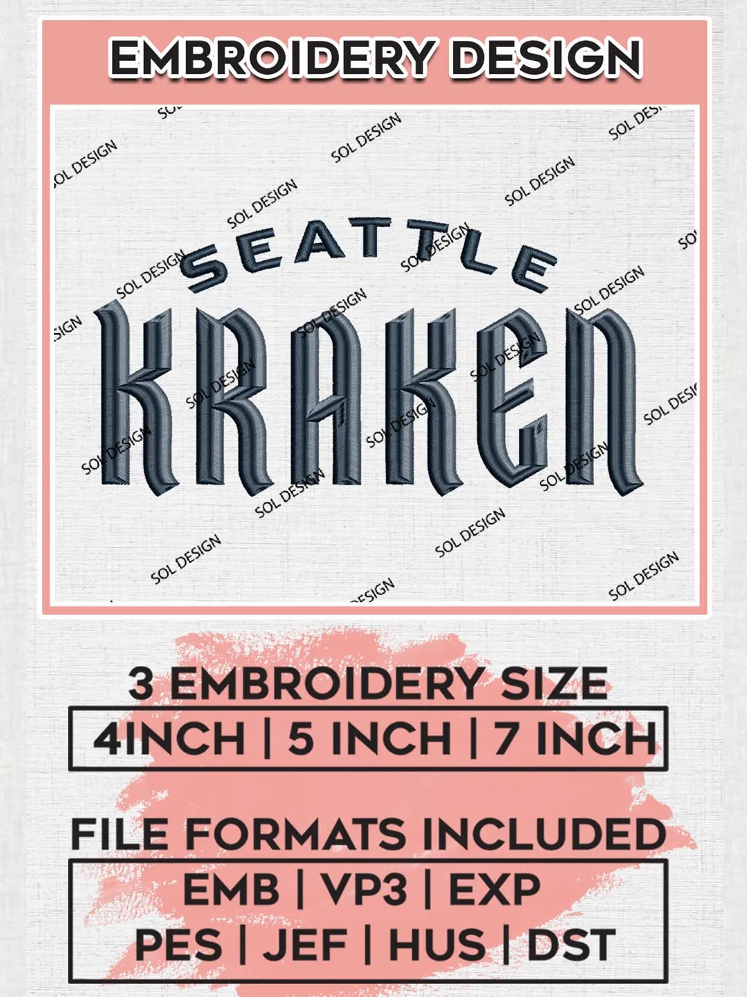 NHL Seattle Kraken Word Logo Embroidery Designs, NHL Seattle Kraken Machine Embroidery, NHL Embroidery Designs, NHL Machine Embroidery Designs, Digital Download