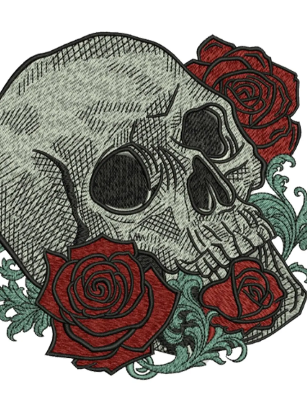 Skull Rose Embroidery Design Digital Download
