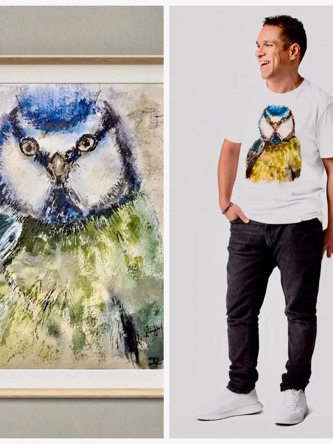 Bird Unisex organic cotton t-shirt,made with my original watercolor artwork,wearable gifts for birds lovers,unique handmade unisex gifts