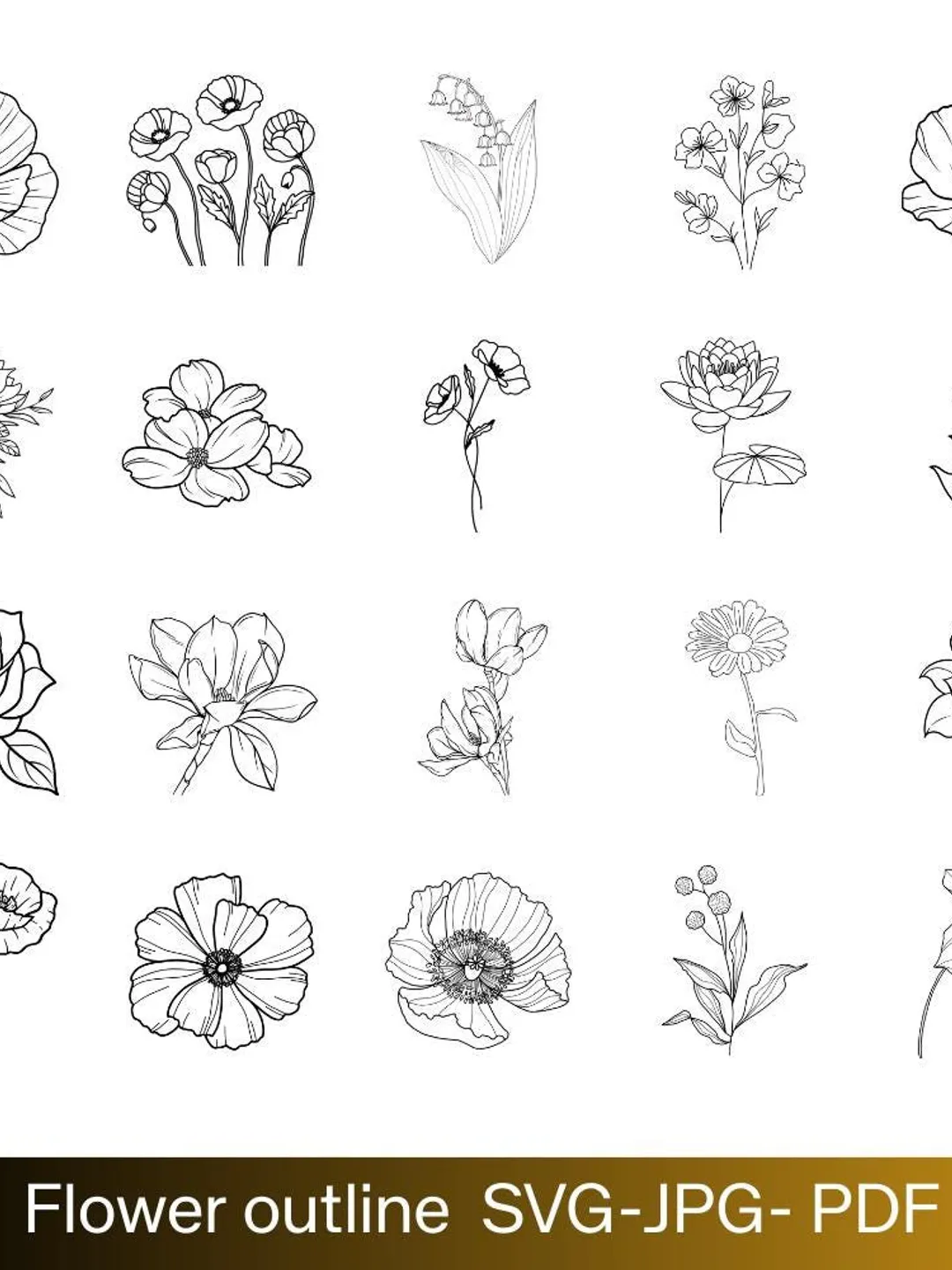Flower Outline SVG Bundle | Floral Line Art Clipart Png Jpg Pdf for Cricut