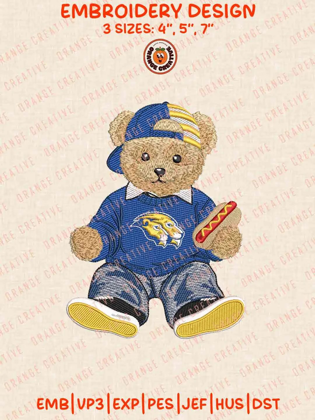 Hofstra Pride Teddy Bear Embroidery Design Files, Football Embroidery Designs, Sport Machine Embroidery Files, 3 Sizes, Custom Sizes, Instant Download