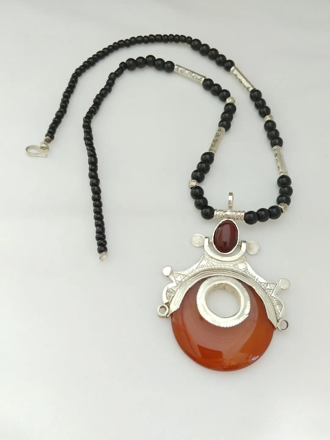 Vintage Tuareg Necklace Agate: Silver Pendant, African Tribal