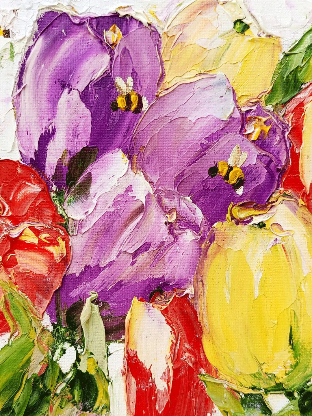 Tulip Painting Honeybee Original Art Floral Impasto Art Spring Gifts ...