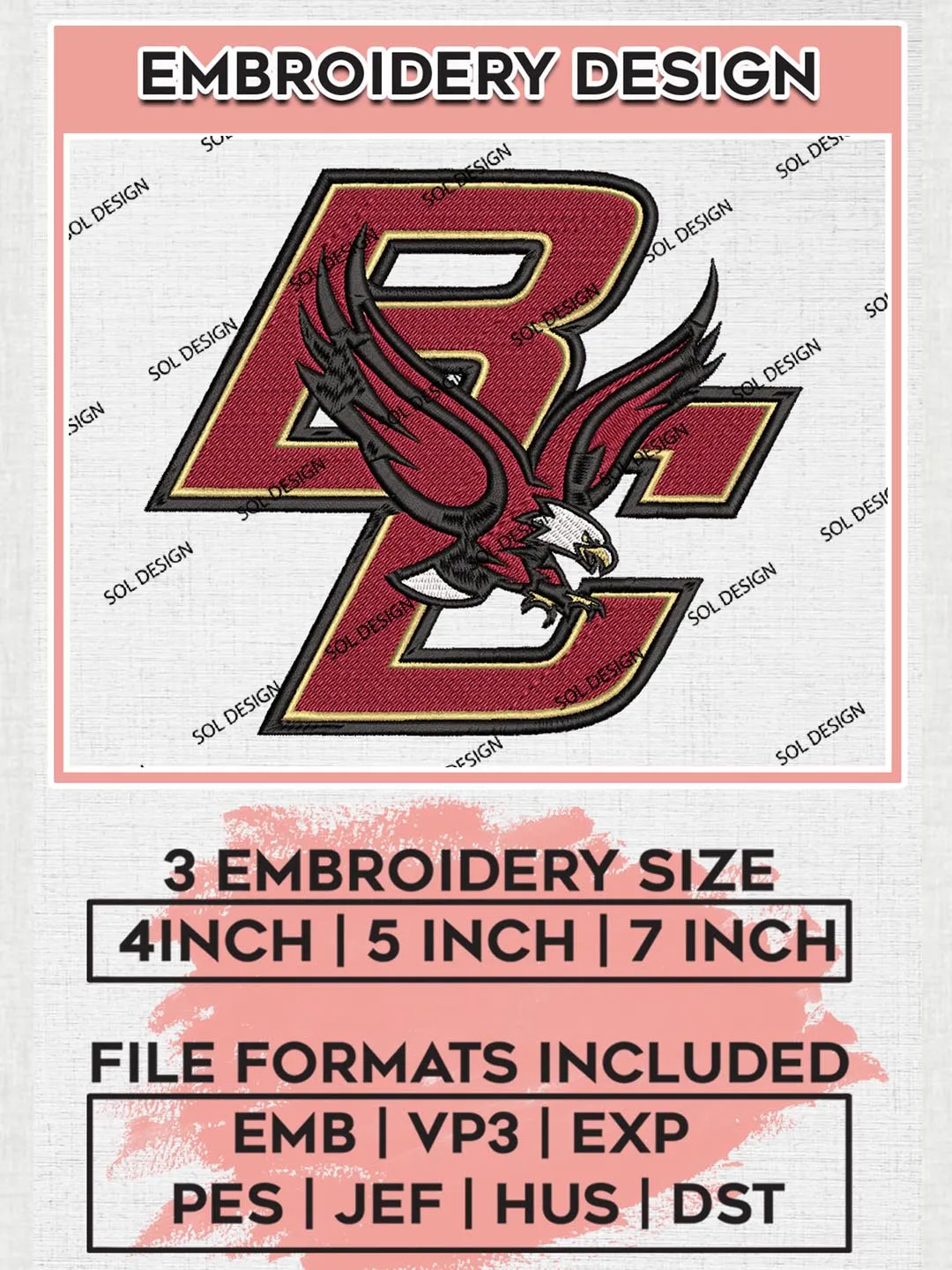 Boston College Eagles Logo Machine Embroidery Design, NCAA Boston College Eaglesv Embroidery Design Design files, NCAA Embroidery Designs, NCAA Machine Embroidery Designs, Digital Download