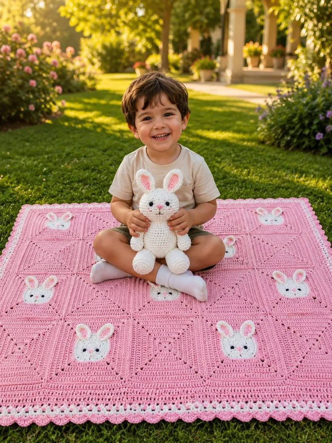 Crochet Baby Blanket Pattern, Bunny Baby Blanket PDF Pattern, Animal Baby Quilt Crochet Pattern, Nursery Blanket Pattern, Baby Shower Gift