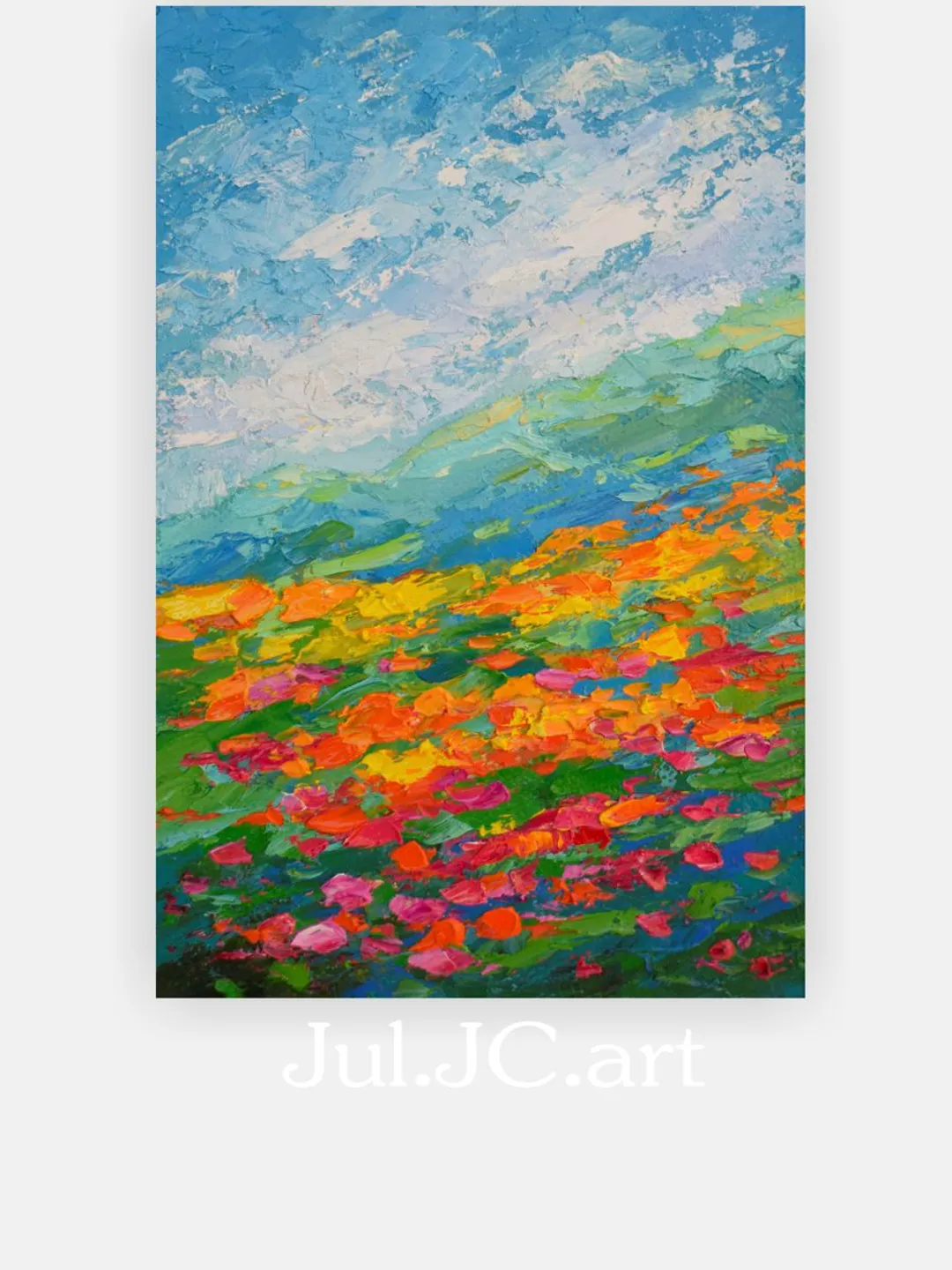 Poppy Painting Mountain Landscape Original Art 8 by 12 inch California poppies Art Wildflower Painting by Juliya JC