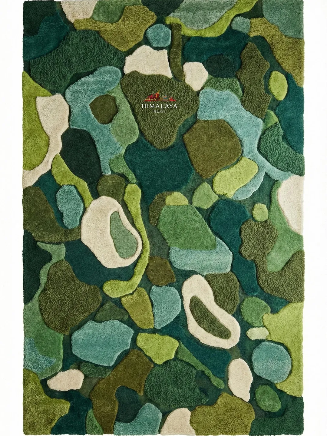 Hand Tufted Green Abstract Wool Rug | Organic Shape Area Decor