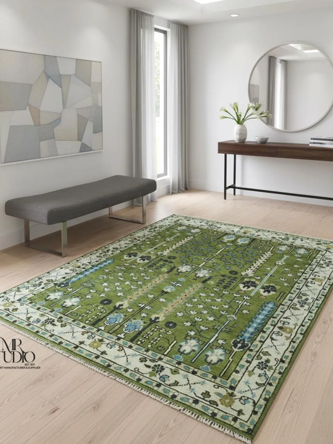 Hand-Knotted Wool Oushak Rug: Tree of Life Design