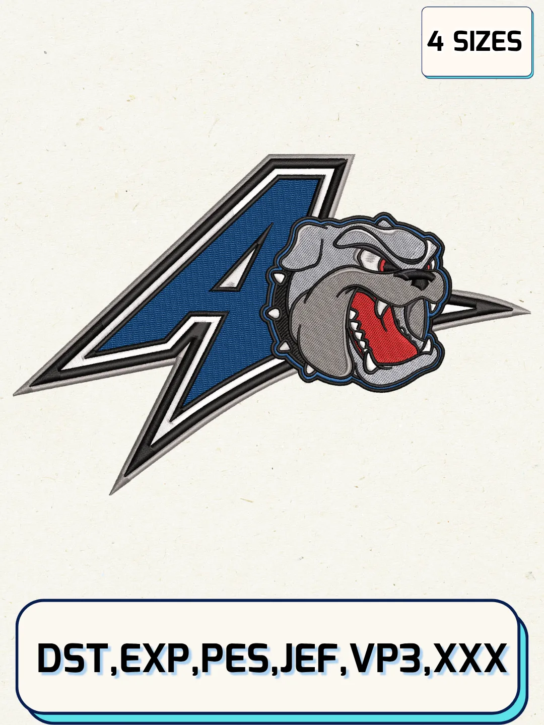North Carolina/Asheville Bulldogs Logo Embroidery Design File,NCAA Logo Embroidery Design, Machine Embroidery Files, 4 Sizes