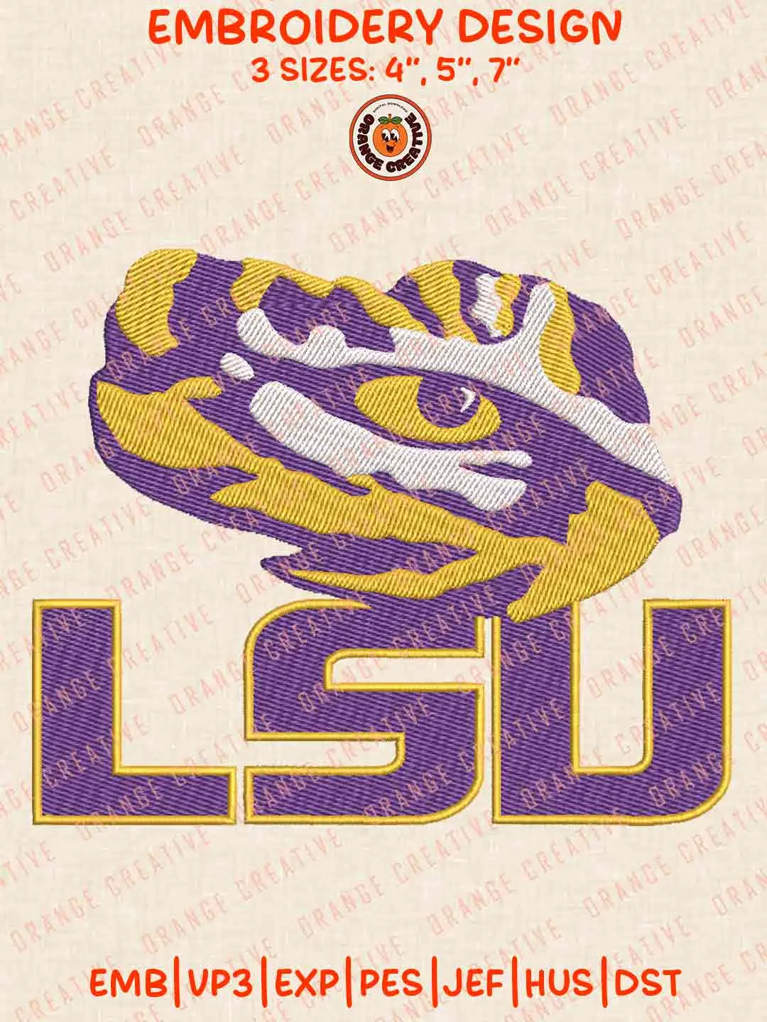 LSU Tiger Embroidery Files, Football Embroidery Designs, College Sport Machine Embroidery Files, 3 Sizes, Custom Sizes, Instant Download