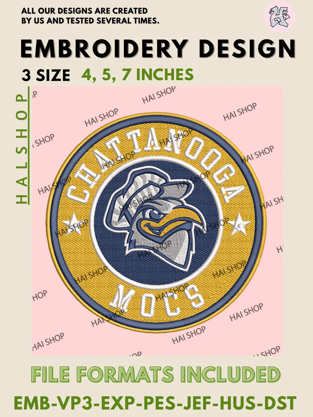 NCAA Mocs Mascot Embroidery Design Files, Chattanooga Team Logo Machine Embroidery, Game Day, 3 Sizes, Download