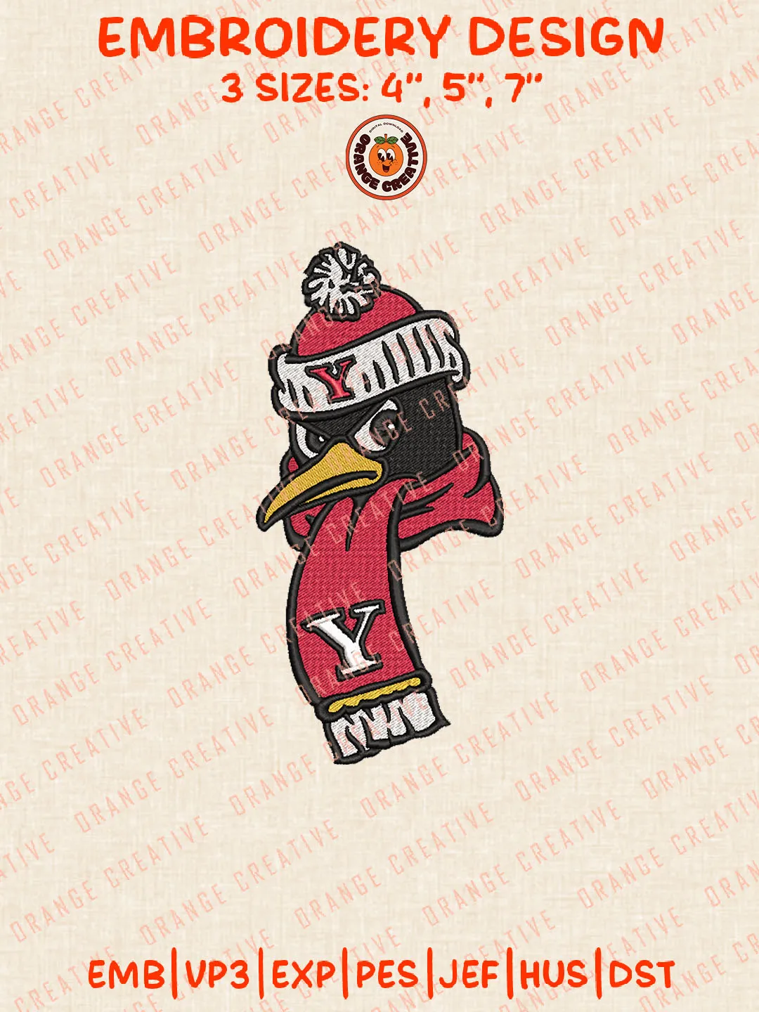 Youngstown State Penguins Head Mascot Logo Embroidery Files, NCAA Youngstown State Penguins Team Embroidery Designs, Youngstown State Penguins Football Team Machine Embroidery Files, NCAA Machine Embroidery, Digital Download