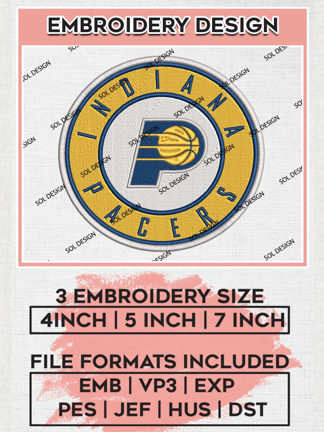 NBA Indiana Pacers Logo Embroidery Design, NBA Indiana Pacers Machine Embroidery Files, NBA Machine Embroidery Design, Machine Embroidery Design, Digital Download