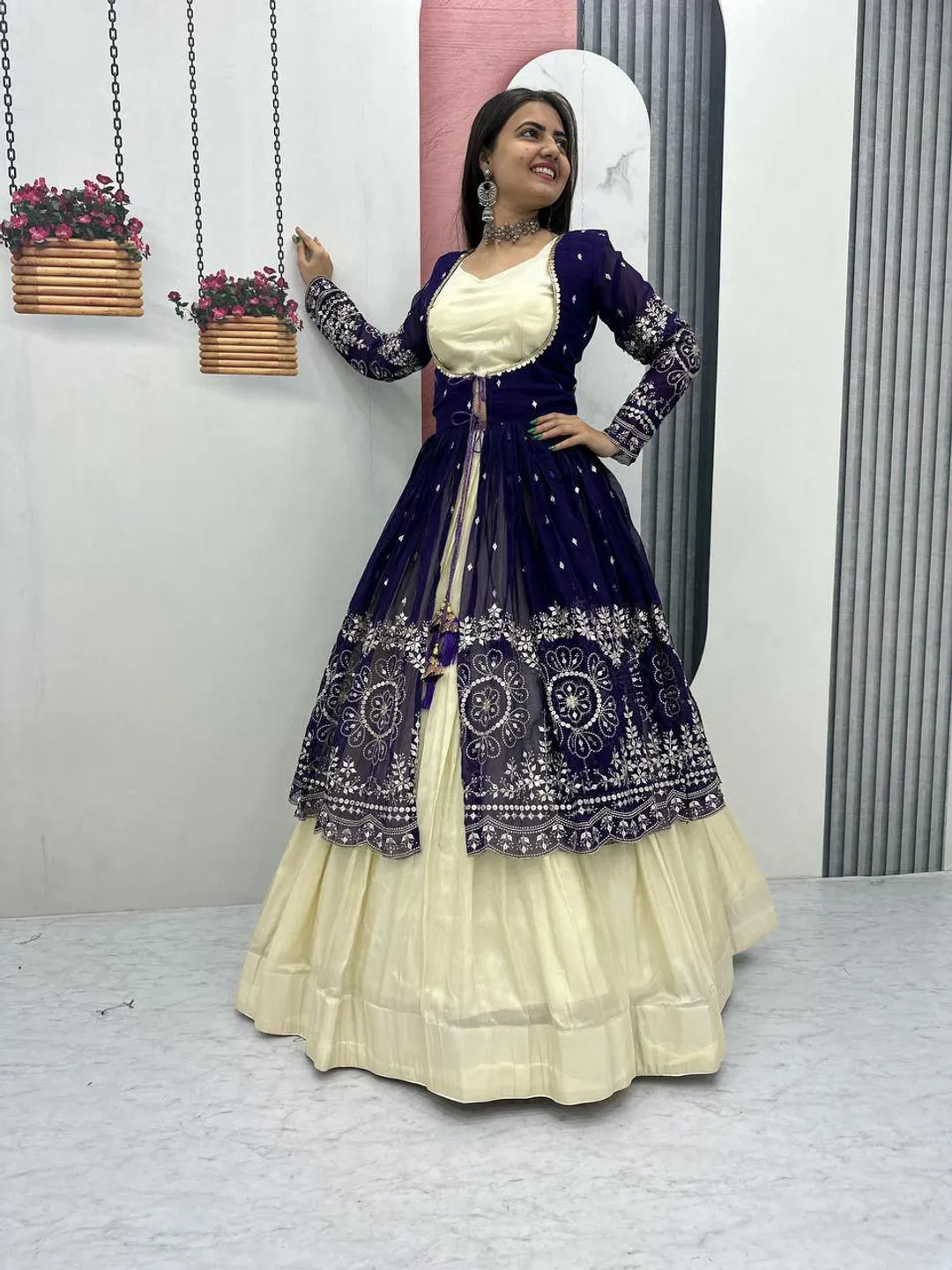 anarkali dress royal blue Royal Blue Georgette Trail Cut Anarkali Suit