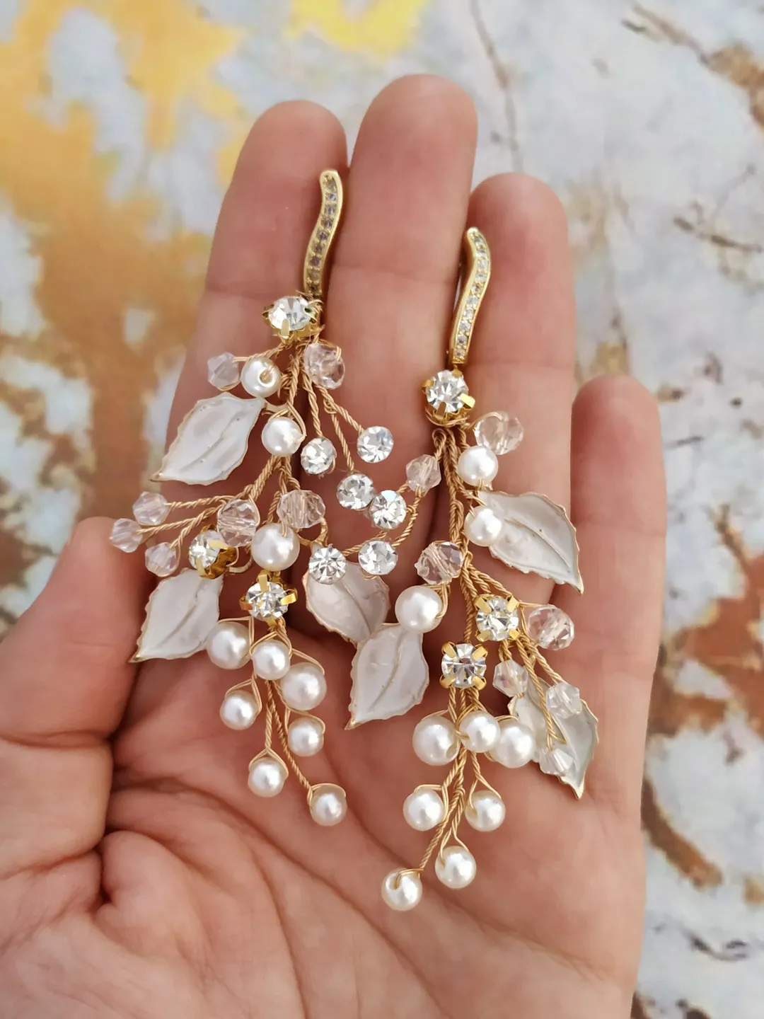 Swarovski Pearl Crystal Wedding Earrings Rose Gold Wedding