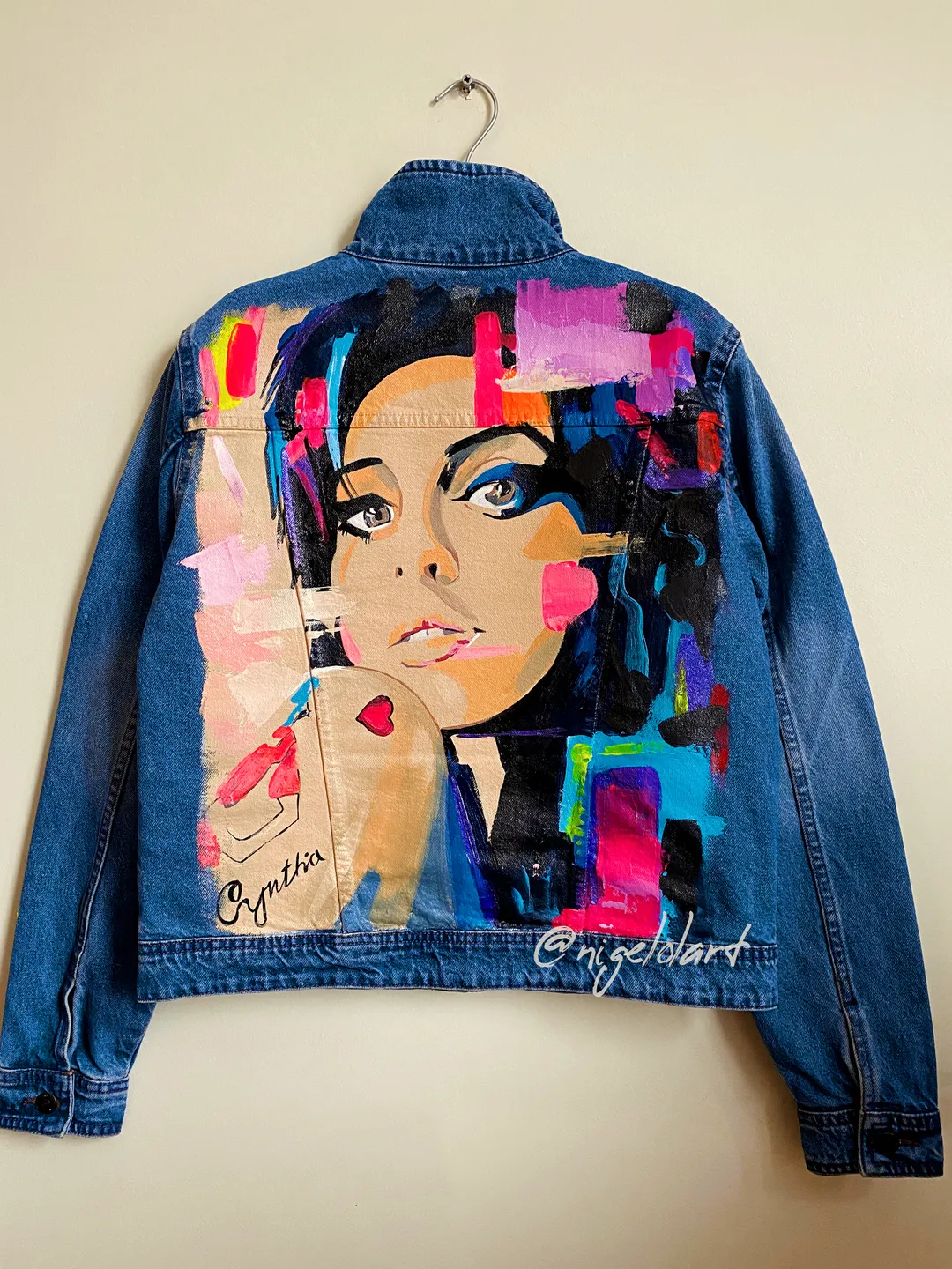 Amy Winehouse Painted Denim Jacket Custom denim jacket