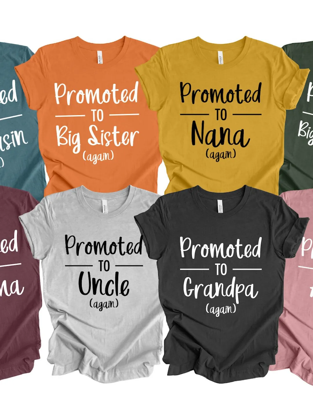 Pregnancy Announcement Tees: Family Matching Shirts (Grandma, Grandpa, Aunt, Uncle)