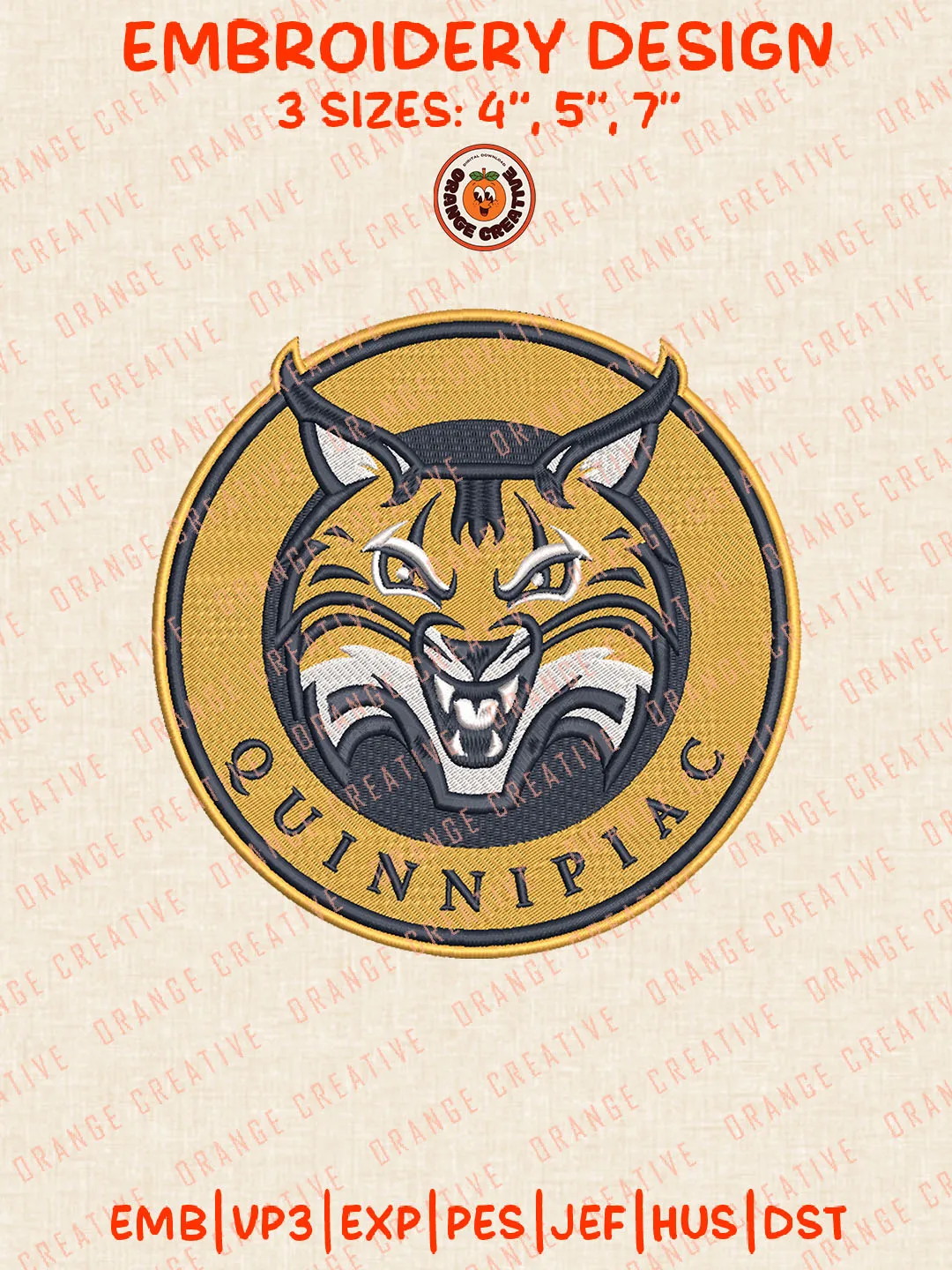 NCAA Quinnipiac Bobcats Round Logo Embroidery Files, NCAA Quinnipiac Bobcats Team Embroidery Designs, Quinnipiac Bobcats Football Team Machine Embroidery Files, NCAA Machine Embroidery, Digital Download